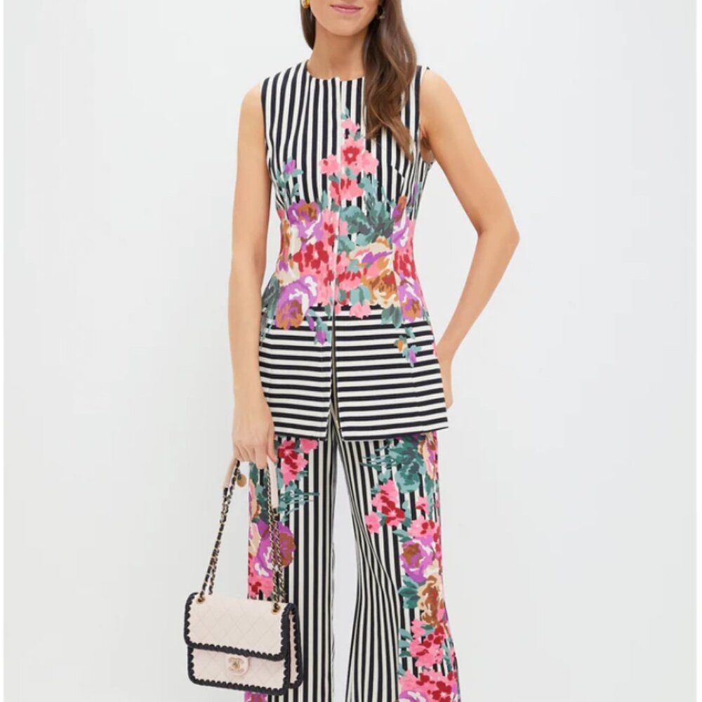 Tuckernuck Black & White Striped Floral Sleeveless Top